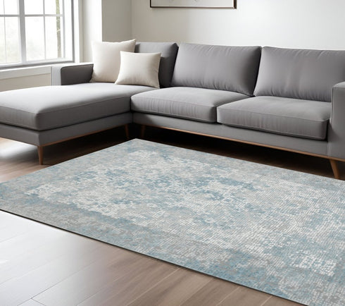 2' X 3' Gray Blue And Ivory Medallion Area Rug